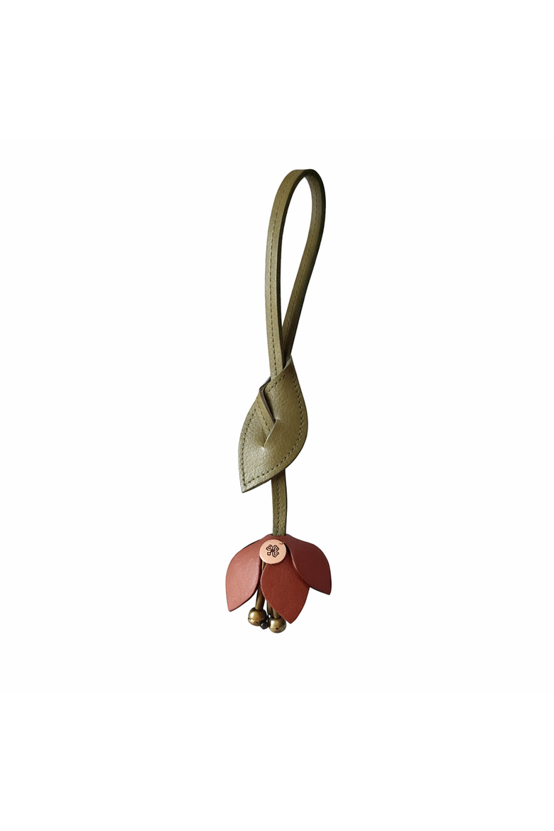 Bond Leather Flower Bag Charm, Main, color, Dark Honey