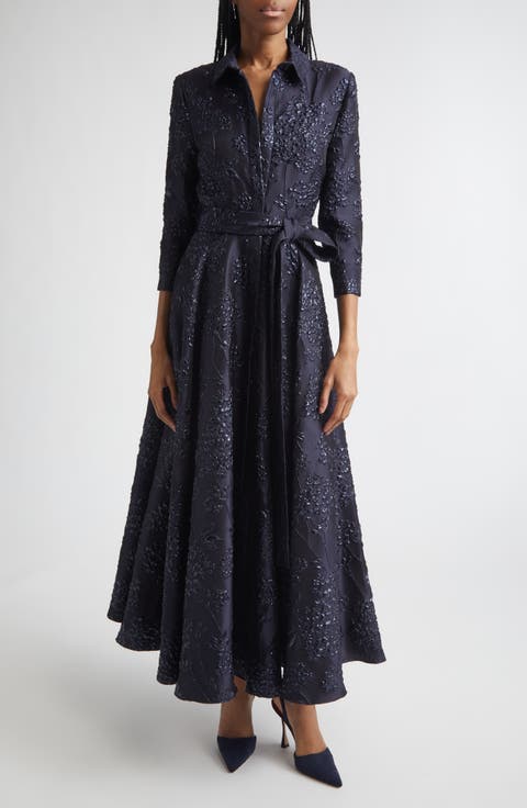 Metallic Floral Jacquard Trench Dress