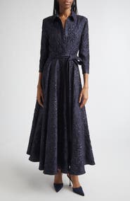 Carolina Herrera Metallic Floral Jacquard Trench Dress