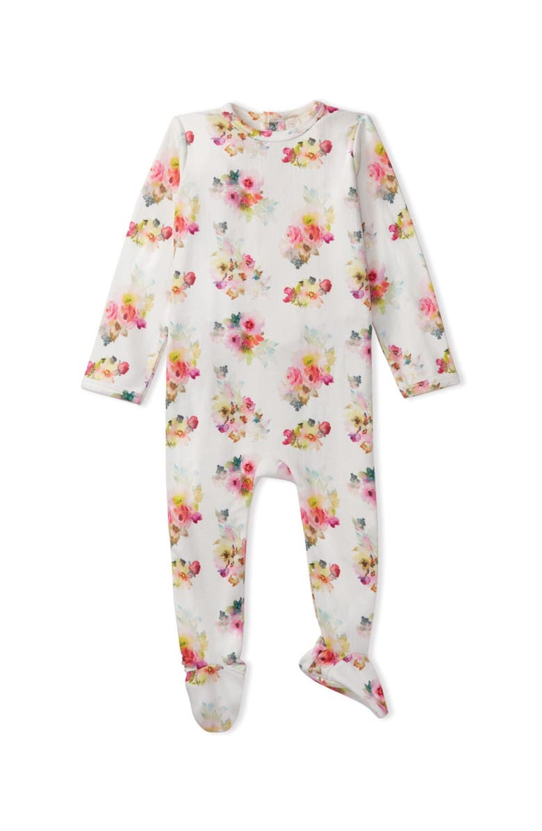 MiniMoi Floral-Print Pointelle Footie, Main, color, Winter White