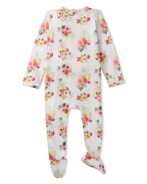 Floral-Print Pointelle Footie