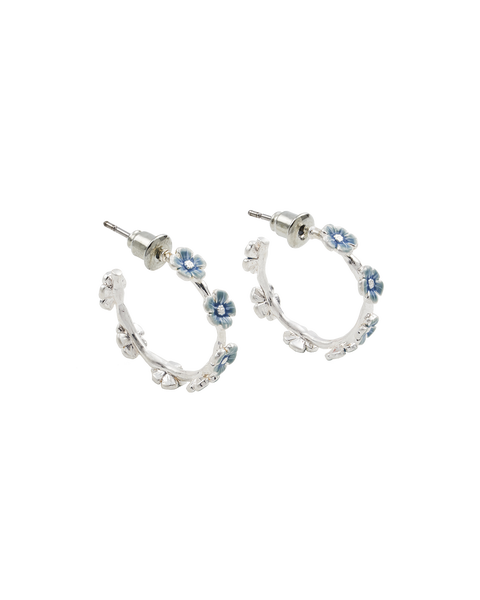 Forget-Me-Not Stud Hoop Earrings Silver