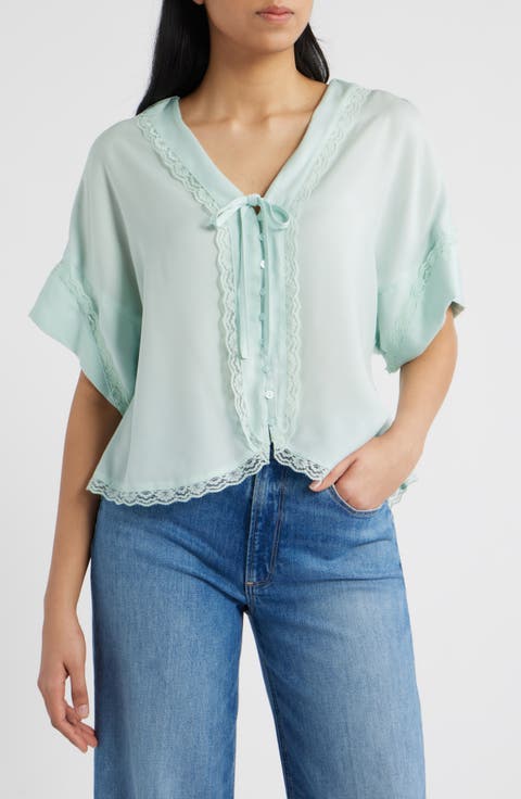 Lace Trim Dolman Sleeve Top