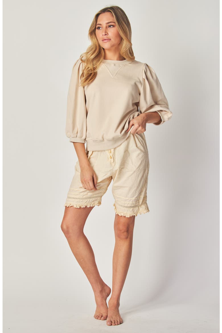Balloon Sleeve Crop Sweatshirt, Alternate, color, BEIGE