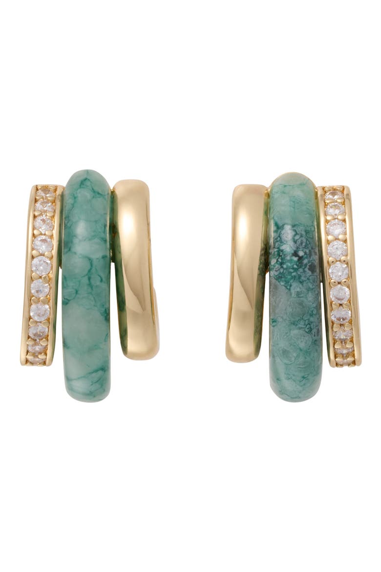 The Stone Huggie Hoop Earrings, Main, color, MOSS AGATE