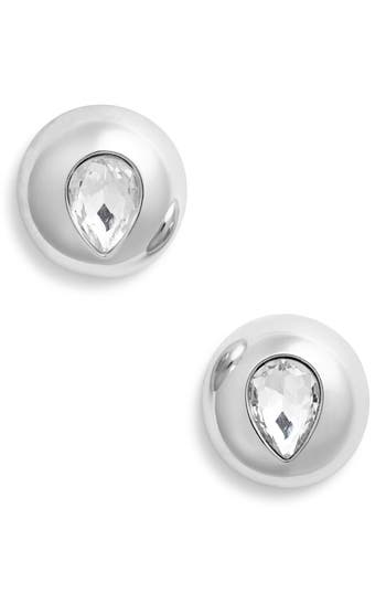 Open Edit Crystal Teardrop Puffy Button Earrings