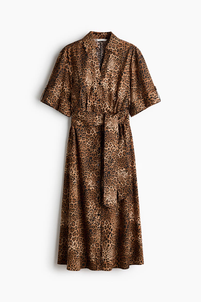 Tie-belt Dress, Alternate, color, Brown/leopard print