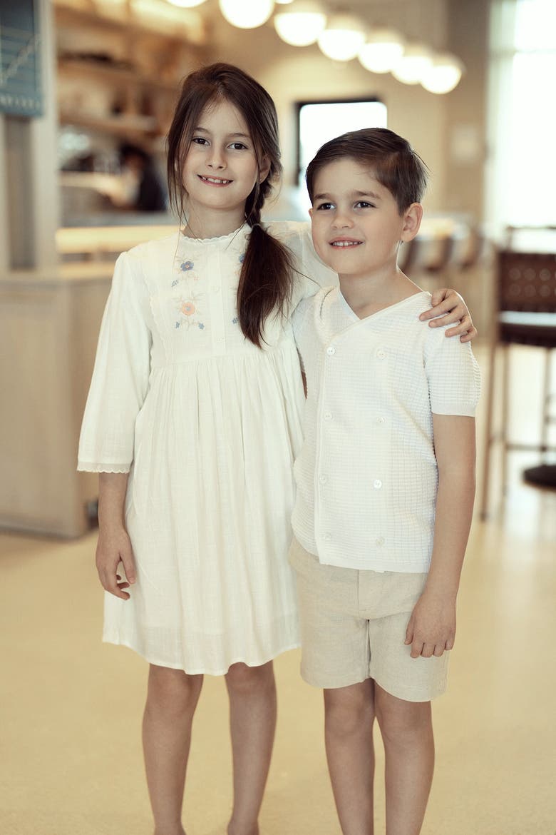 Cape Dress with Cotton Lace, Alternate, color, Off White