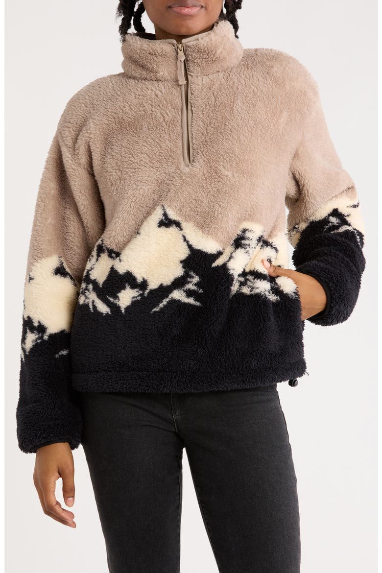 Faux Shearling Scenic Half Zip Jacket, Main, color, GREY BLACK COMBO