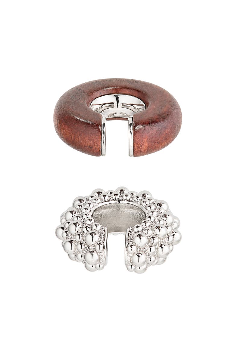 Set of 2 Mismatched Ear Cuffs, Alternate, color, WOOD / SILVER