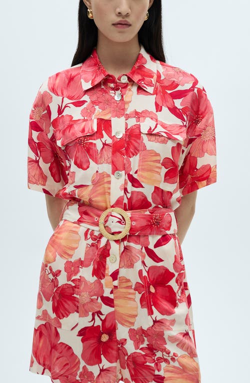 Shop Mango Print Belted Romper In Red