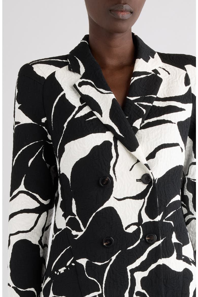 Floral Screenprint Jacquard Longline Blazer, Alternate, color, BLACK
