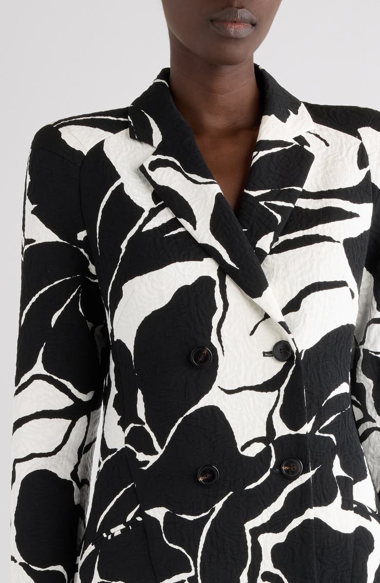 Dries Van Noten Floral Screenprint Jacquard Longline Blazer, Alternate, color, Black
