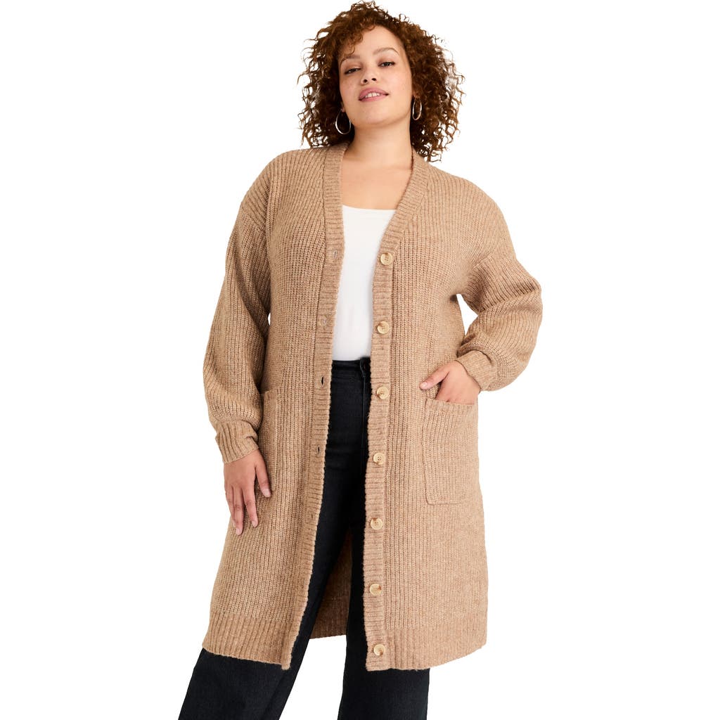 June + Vie Midi-length Button-down Cardigan In Neutral