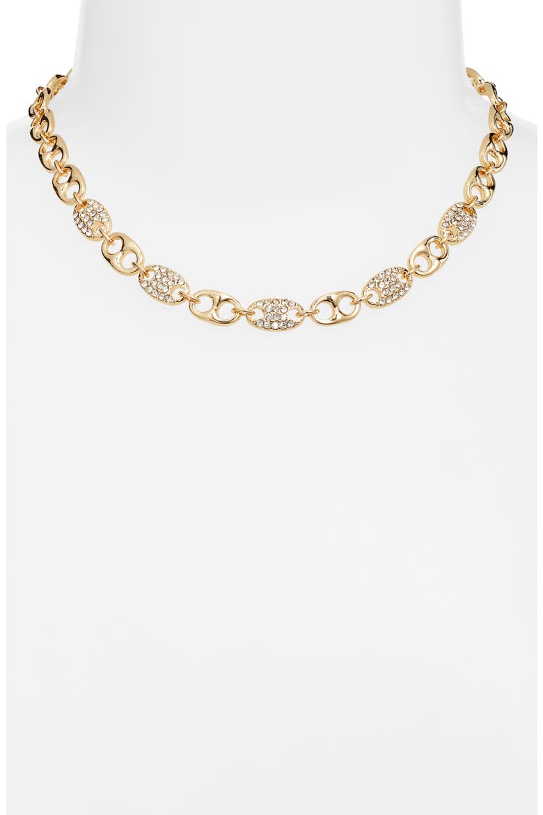 Pave Link Collar Necklace, Alternate, color, CLEAR- GOLD