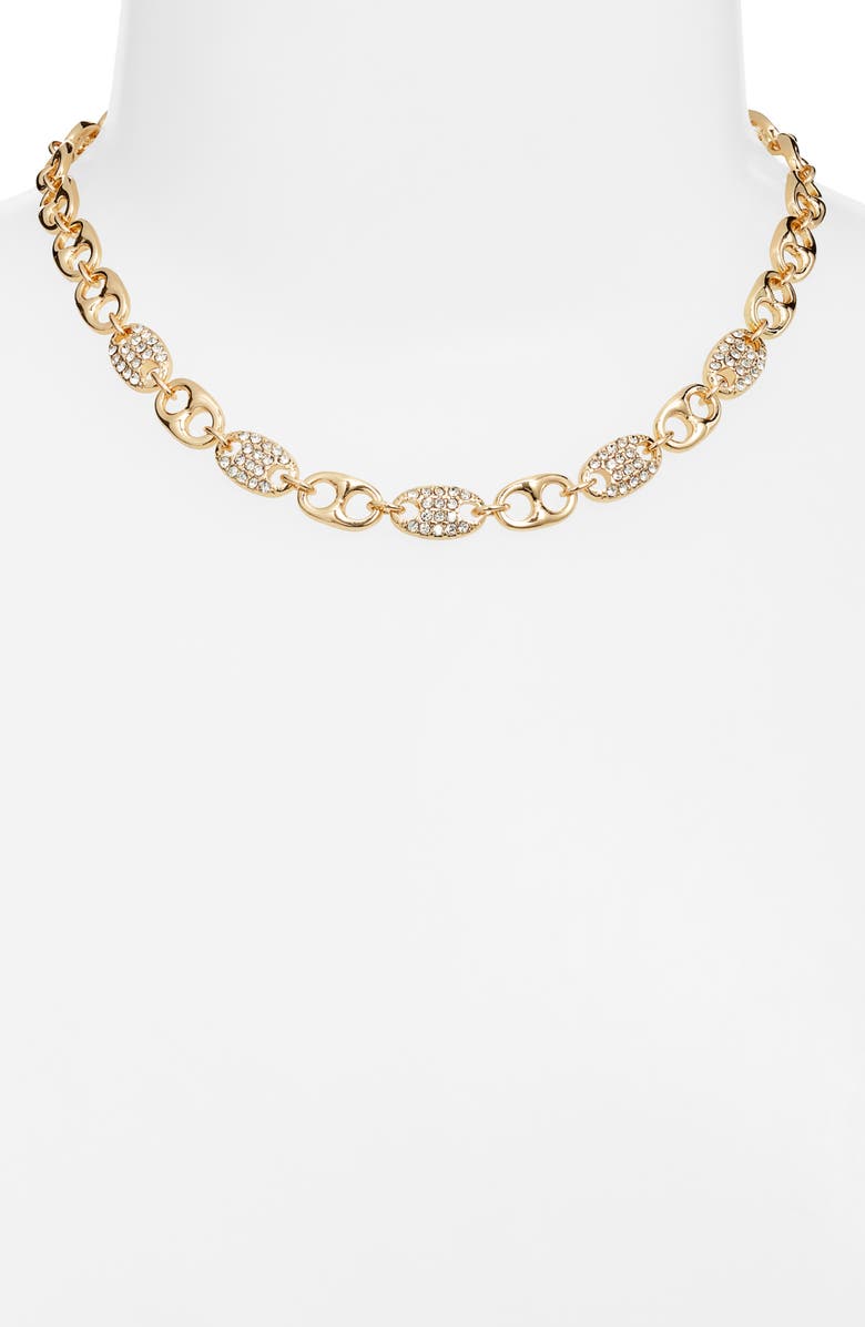 Nordstrom Pave Link Collar Necklace, Alternate, color, Clear- Gold