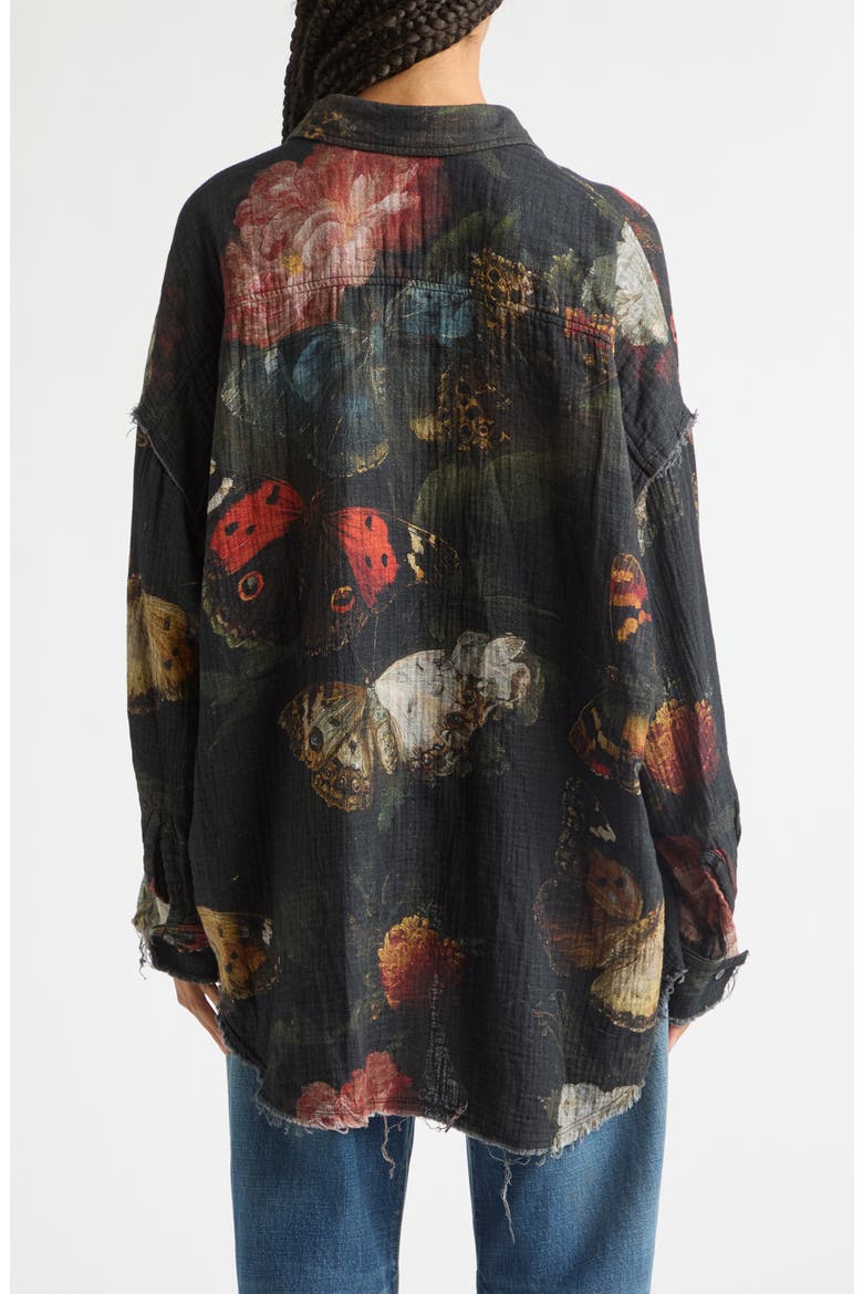 Reversible Shredded Seam Cotton Shirt, Alternate, color, BLACK MULTI BUTTERFLIES PLAID