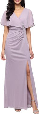 SL FASHIONS Rhinestone Detail Glitter Mesh Gown