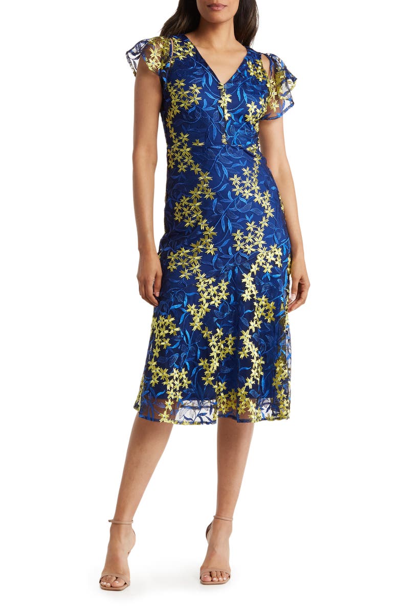 Sam Edelman Forsythia Floral Embroidered Midi Dress, Main, color, 