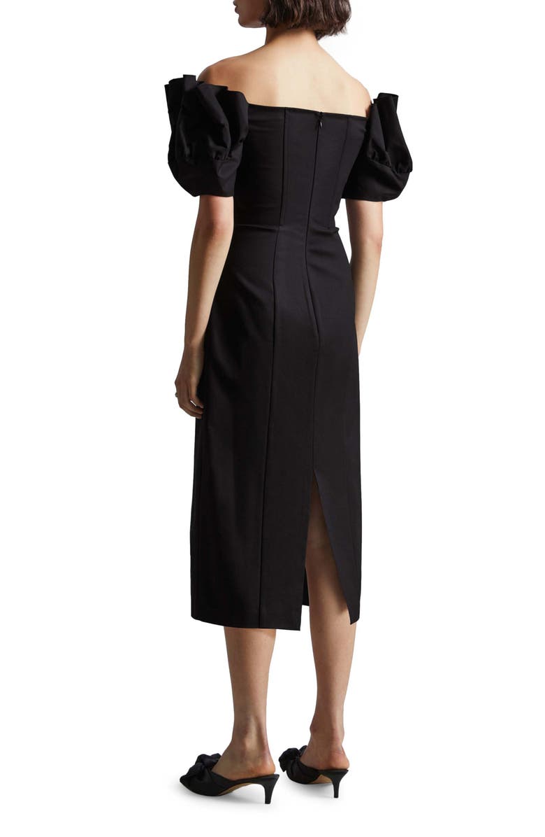 & Other Stories Ruffle Off the Shoulder Midi Dress, Alternate, color, Black