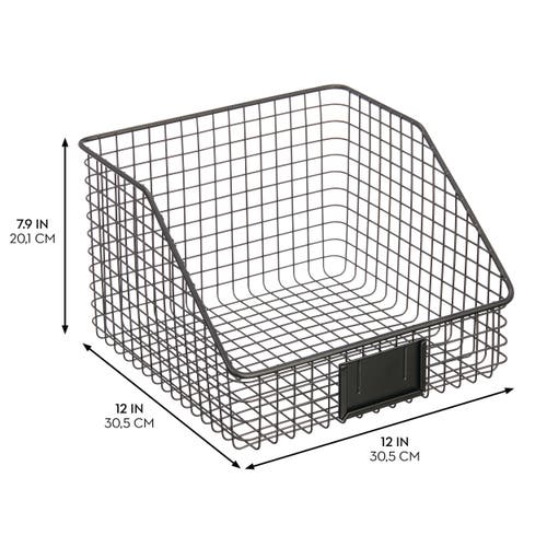 Mdesign Metal Open-front Pantry Basket With Label Plate In Black