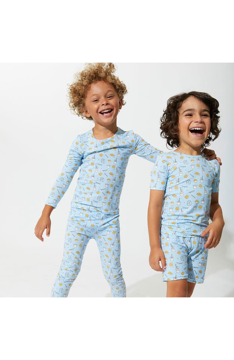 Bellabu Bear Blue Milk & Cookies Kids 2-Piece Short Sleeve & Shorts Pajama Set, Alternate, color, Blue Milk & Cookies