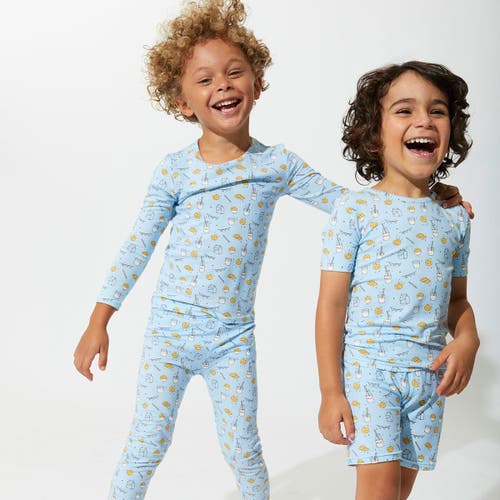 Bellabu Bear Blue Milk & Cookies Kids 2-piece Short Sleeve & Shorts Pajama Set In Blue Milk & Cookies