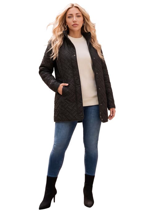 Plus Size Leather Trim Quilted Jacket