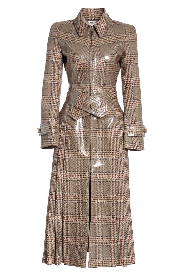 Checked Glazed Wool Trench Coat, Alternate, color, GREY