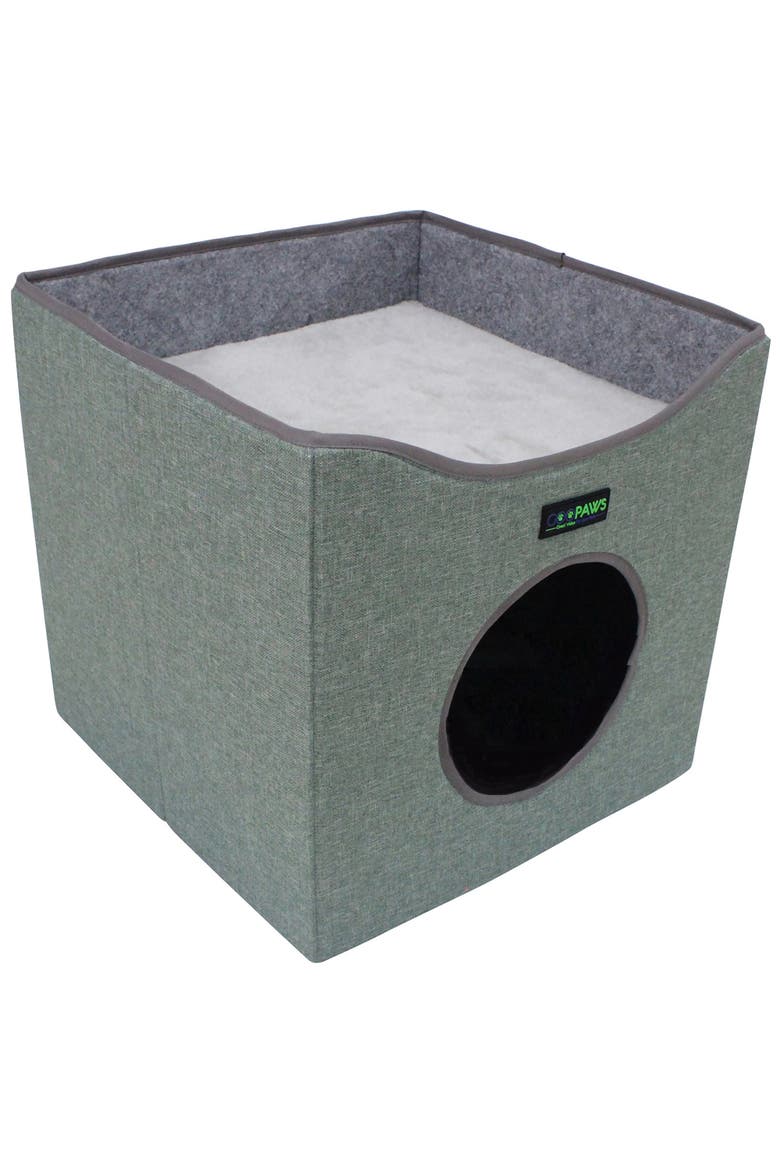 Foldable Cat Condo Sage Green Cube House, Main, color, Green
