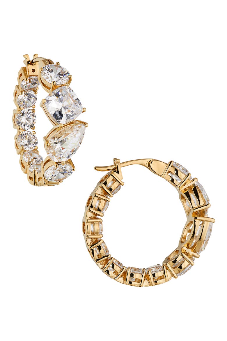 Chunky Cubic Zirconia Inside Out Hoop Earrings, Main, color, GOLD