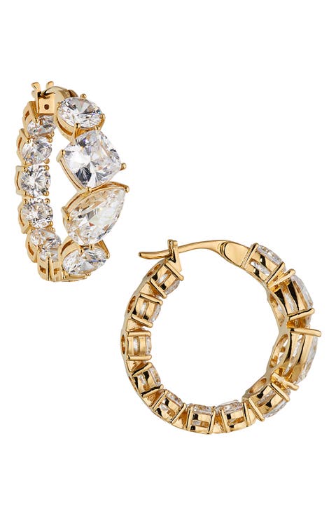 Chunky Cubic Zirconia Inside Out Hoop Earrings