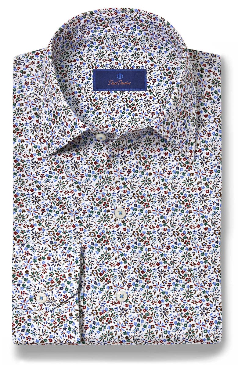 David Donahue Floral Print Sport Shirt, Main, color, White/ Multi