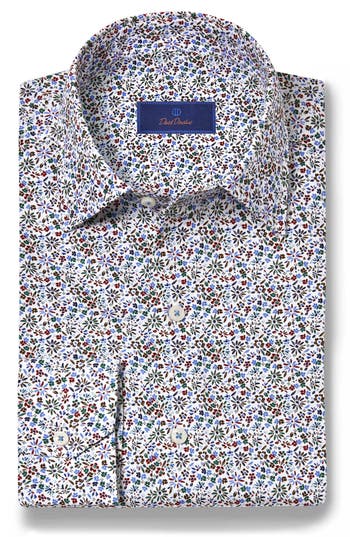 David Donahue Floral Print Cotton Dress Shirt In Multi