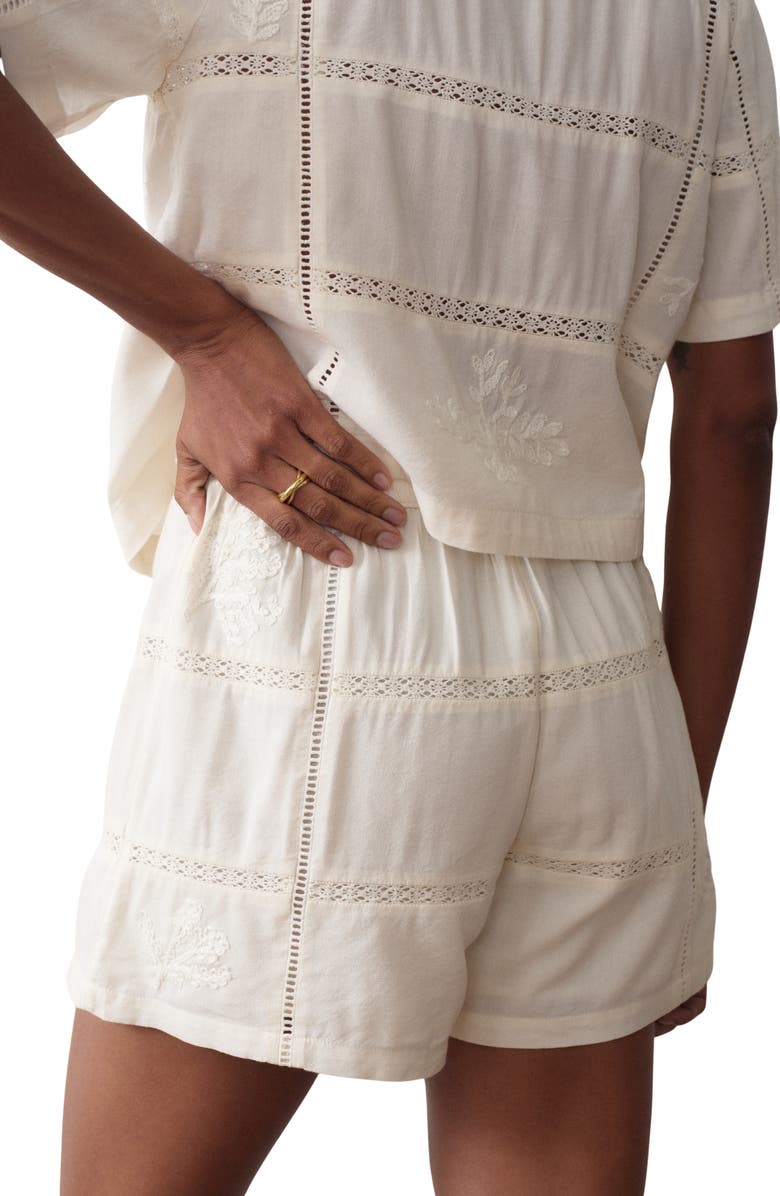 Marine Layer Marella Embroidered Detail Tie Front Top, Alternate, color, Antique White