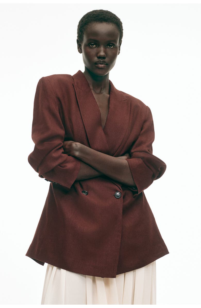 H&M Linen-blend blazer, Alternate, color, Dark Rust Brown