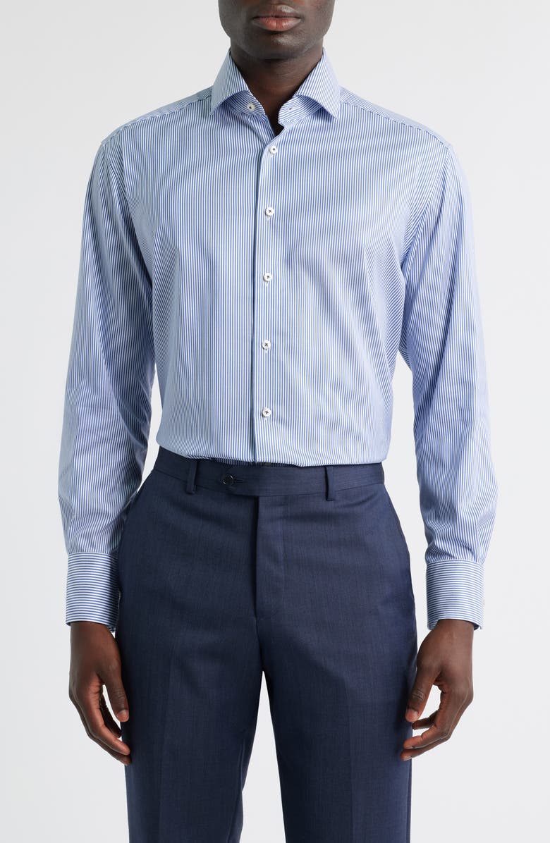 1863 by Eterna Banker Stripe Non-Iron Cotton Twill Dress Shirt, Main, color, Blue