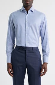 1863 by Eterna Banker Stripe Non-Iron Cotton Twill Dress Shirt