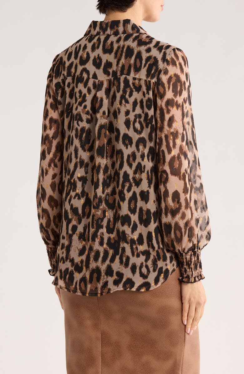 T Tahari Long Sleeve Button Down Blouse, Alternate, color, Leopard Print Brown/ Clip Dot