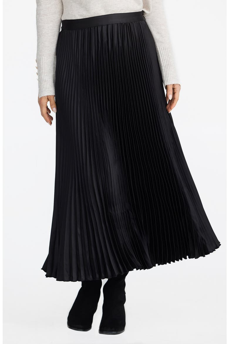 Identity Pleated Satin Skirt, Main, color, BLACK