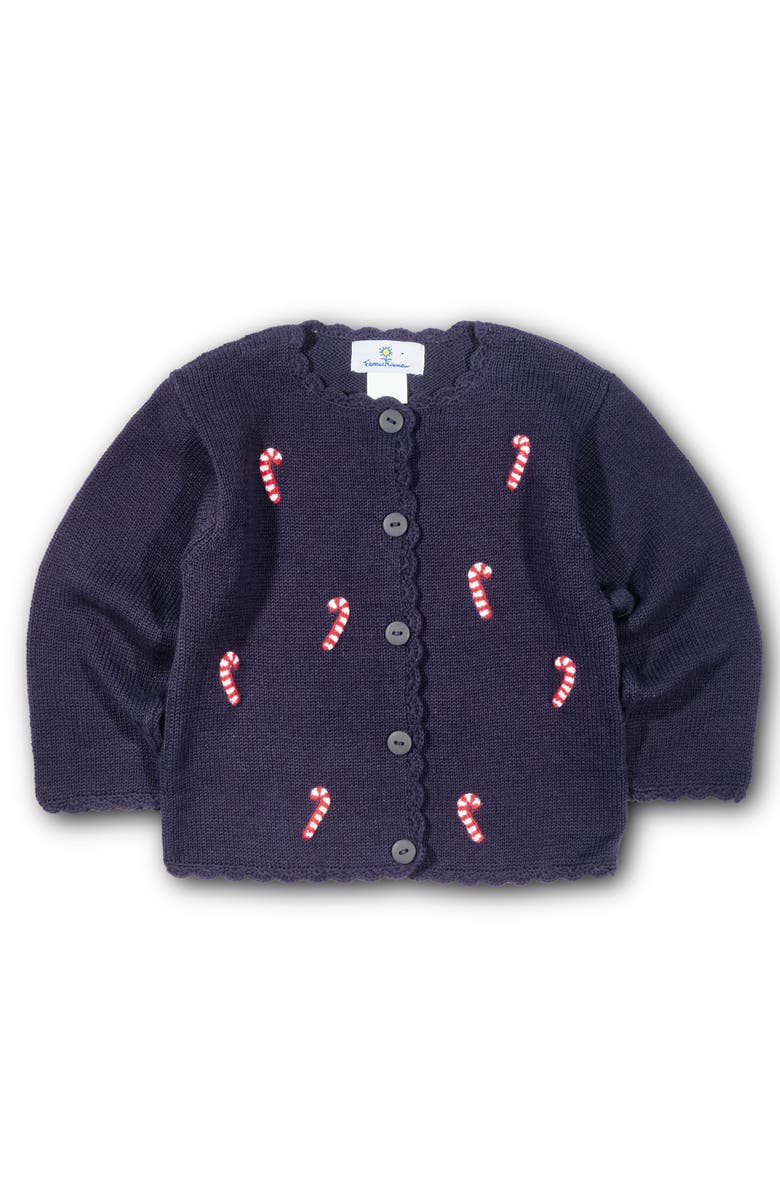 Florence Eiseman Sweater With Candy Canes, Main, color, Navy, Red, White