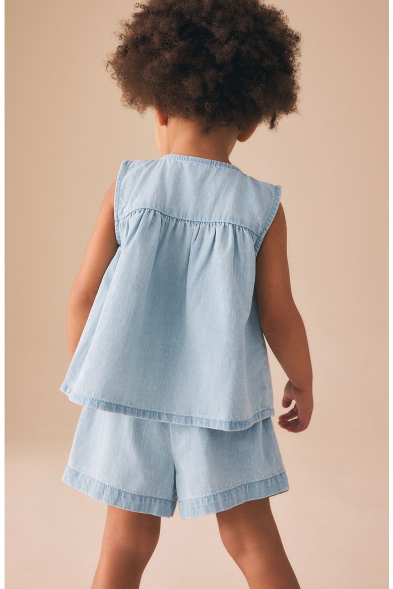 Kids' Denim Babydoll Top & Shorts Set, Alternate, color, BLUE