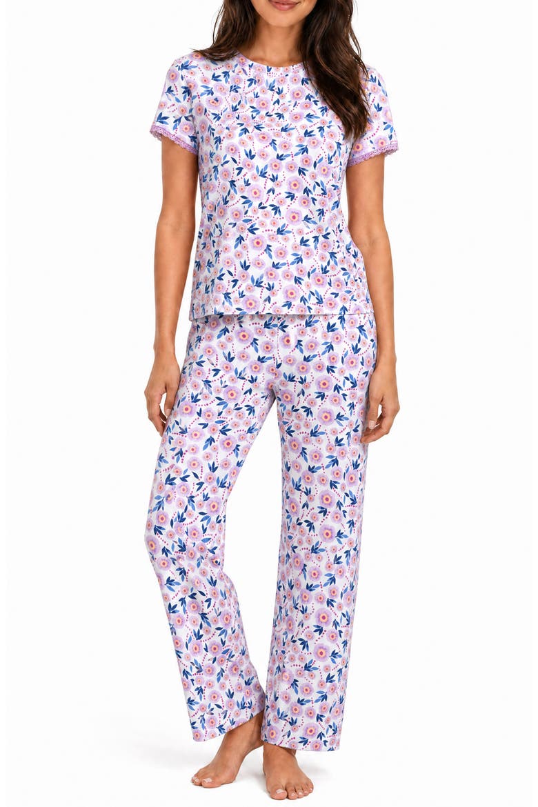 Lace Trim Floral Pajama Top, Main, color, POPPY LUPINE