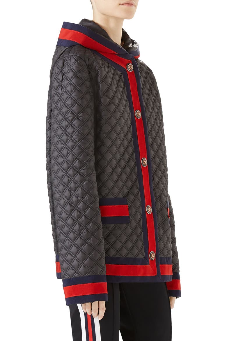 Quilted Caban with Removable Hood, Alternate, color, BLACK