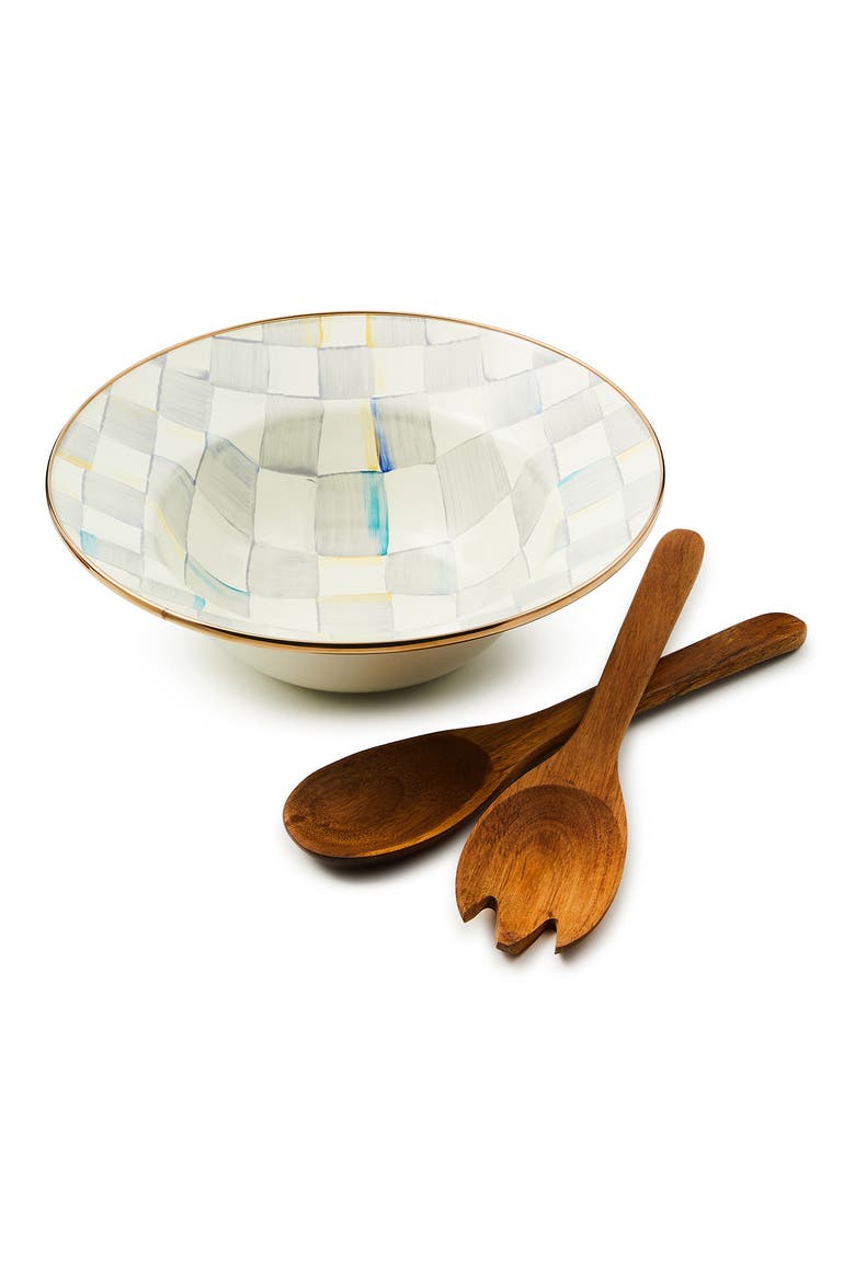 Sterling Check Salad Serving Set, Main, color, GREY/ WHITE