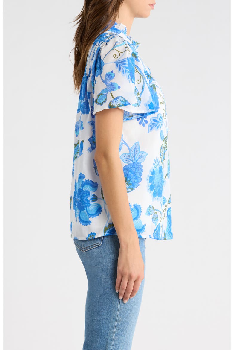Aamian Floral Romy Mock Neck Cotton Top, Alternate, color, WHITE-BLUE-GREEN