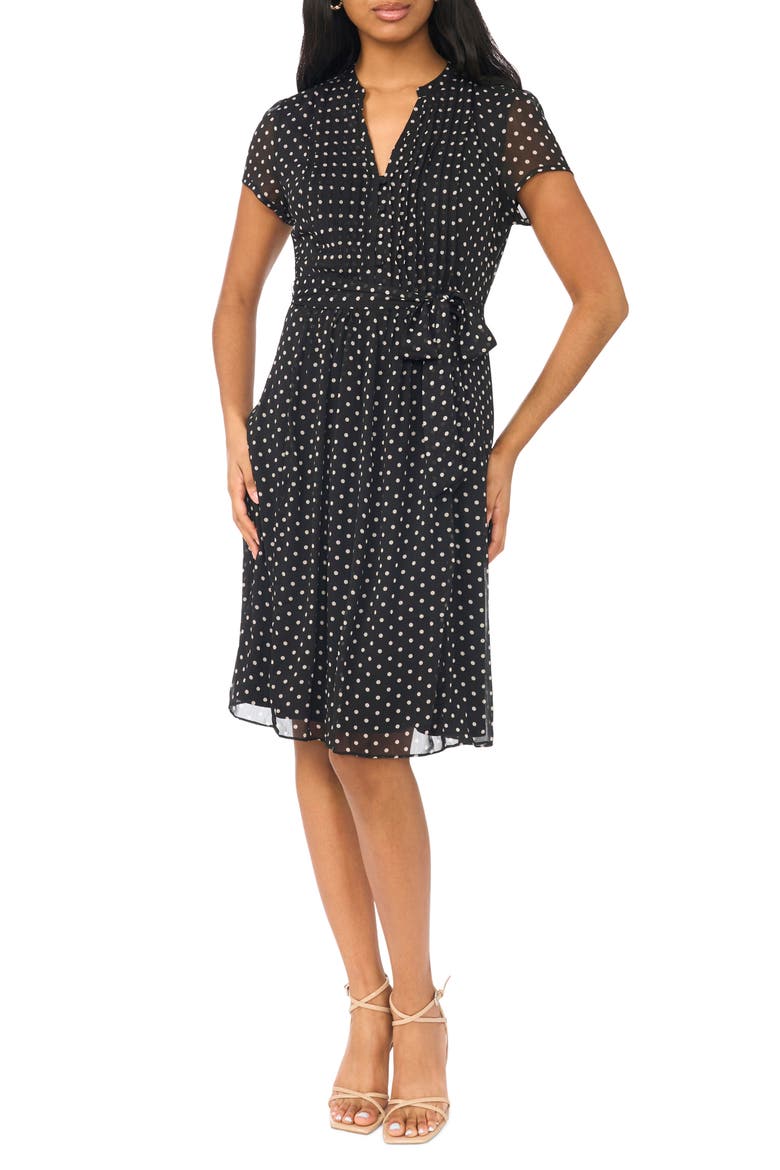 Pintucked Cap Sleeve Shirtdress, Main, color, BLACK/ CAFE