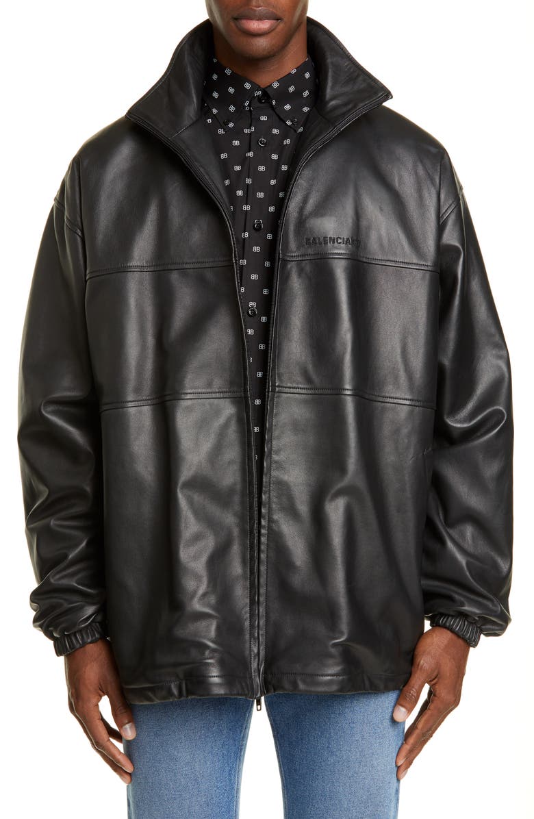 Balenciaga Oversize Lambskin Leather Track Jacket, Main, color, 