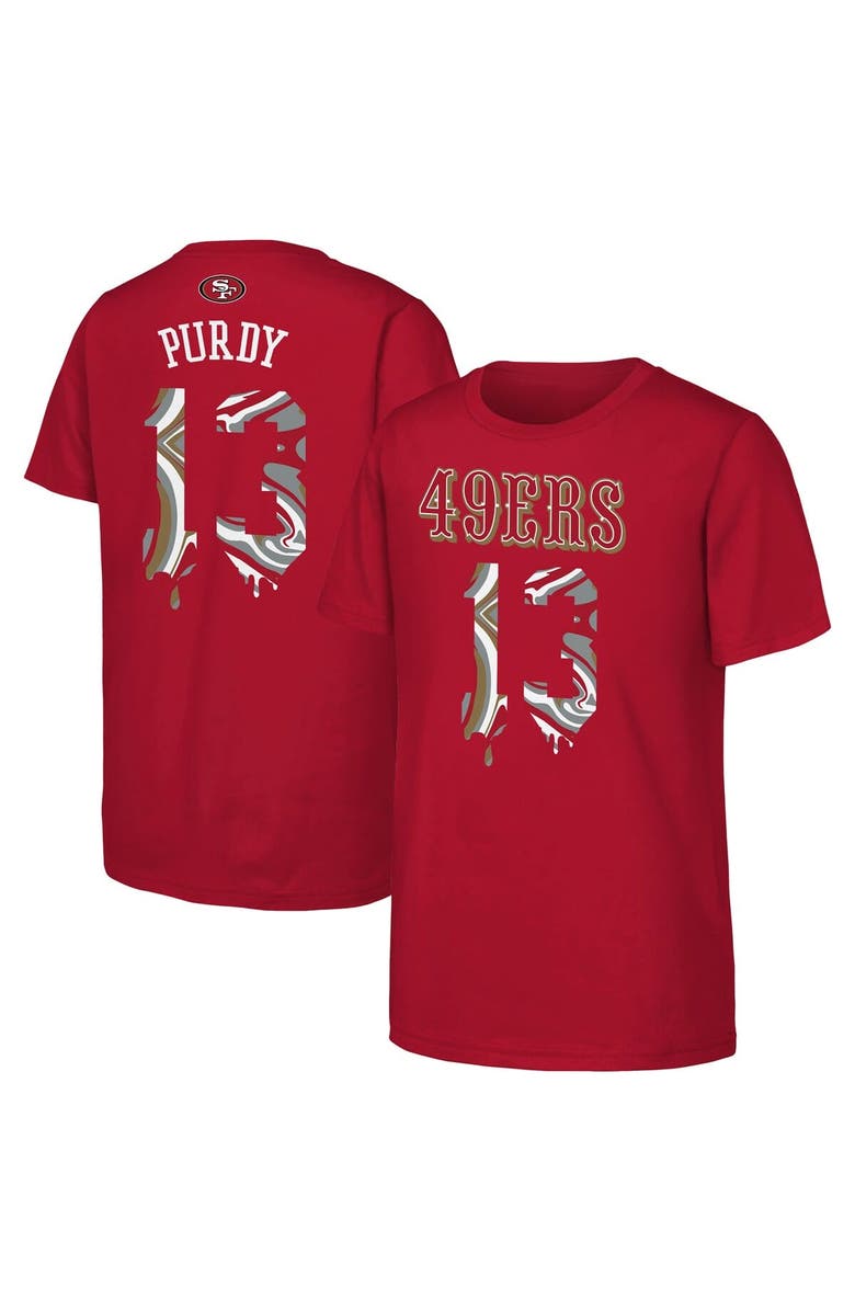 Outerstuff Youth Outerstuff Brock Purdy Scarlet San Francisco 49ers Mainliner Drip Player Name & Number T-Shirt, Main, color, Scarlet
