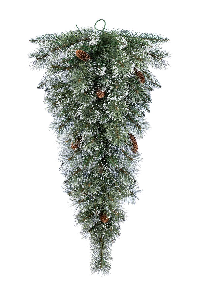 3ft Pre-Lit Frosted Christmas Teardrop Wreath with Timer, Alternate, color, Green